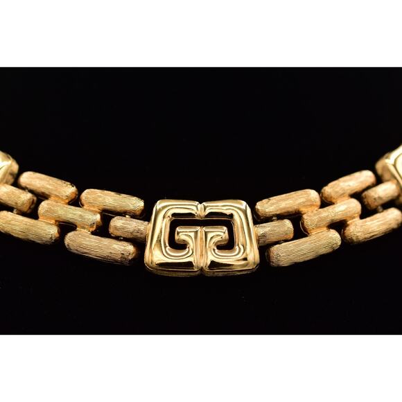 Givenchy Vintage Collar Necklace Logo Brushed Gold Linked Chain Signed 80s BinBC - Picture 3 of 12